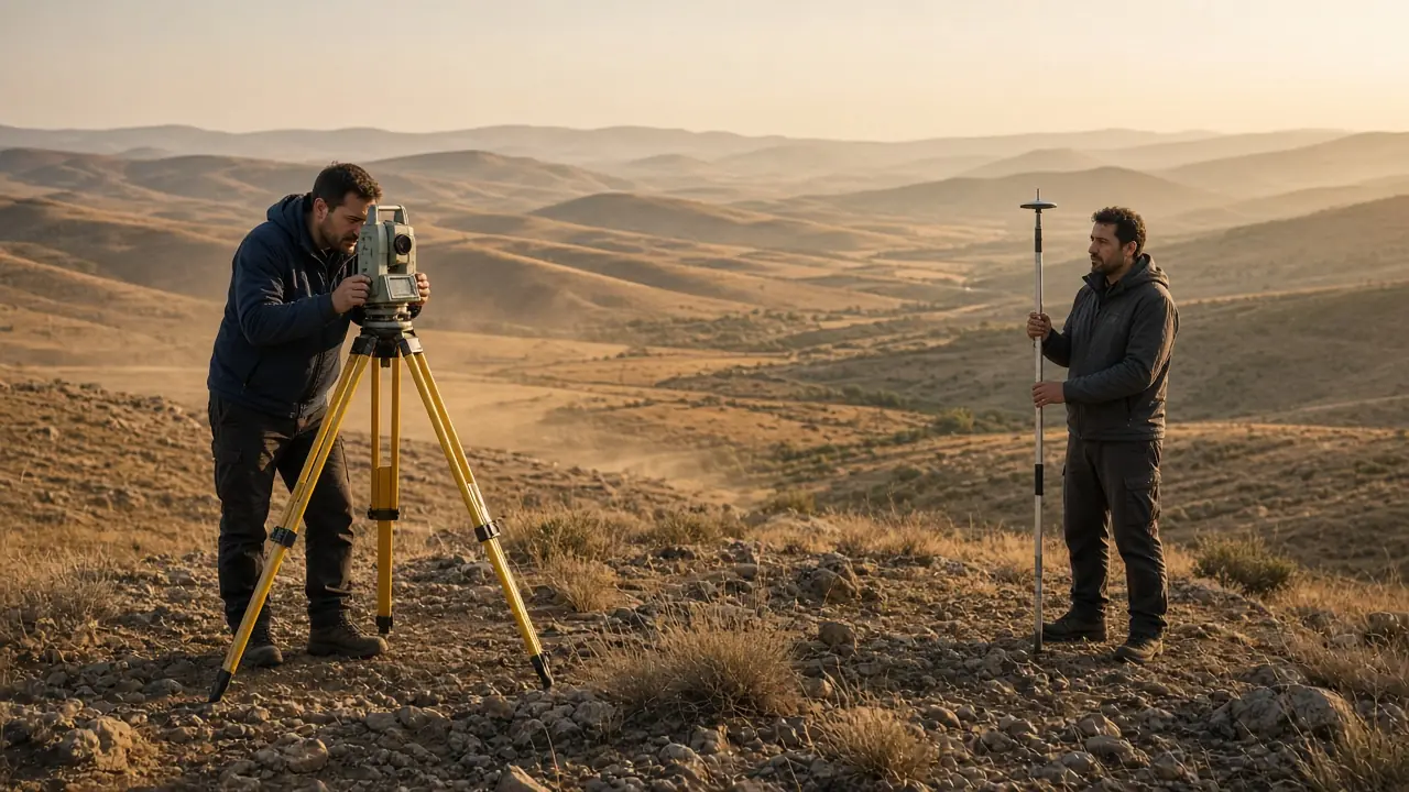 Arazide total station kuran harita ekibi