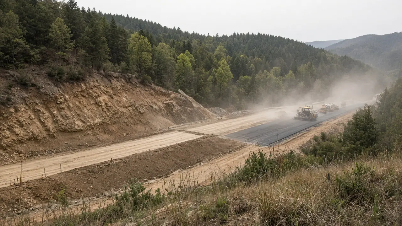 Yol şantiyesinde ölçü kazıkları